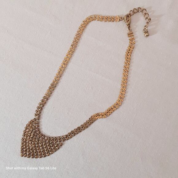 Art Deco Mesh Bib Necklace Gold Tone Choker Lobster Clasp With Extension - Picture 5 of 9